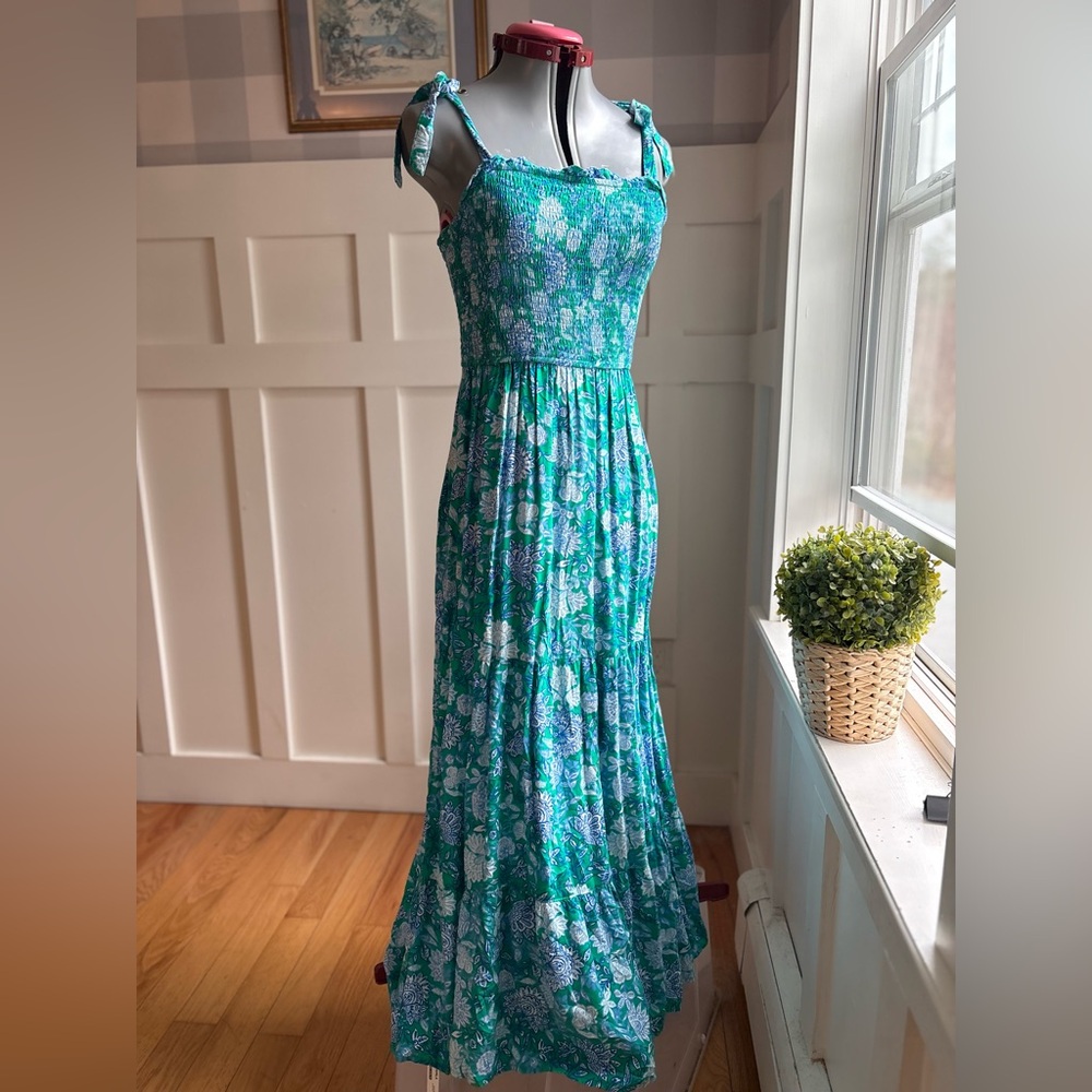 Japna Green and Blue Floral Maxi Dress Boho Colourful Summer